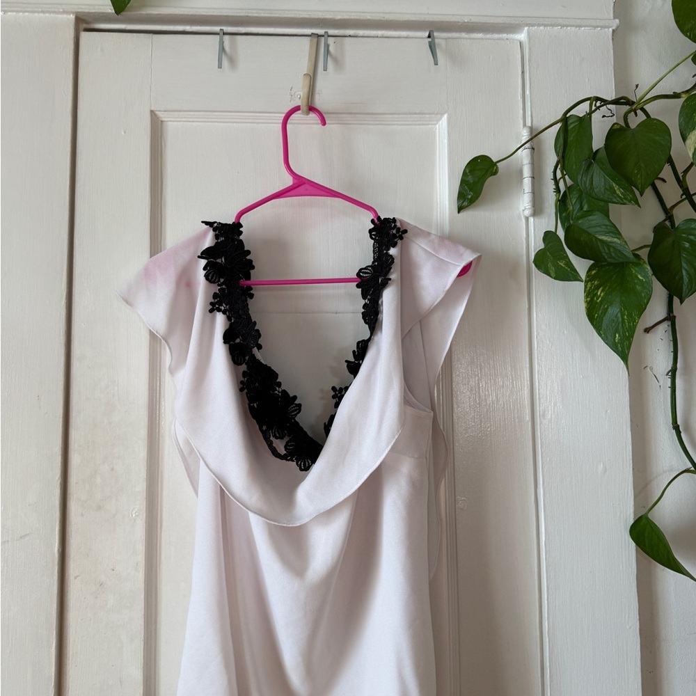 Thalia Sodi White Dress with Black Lace Detail